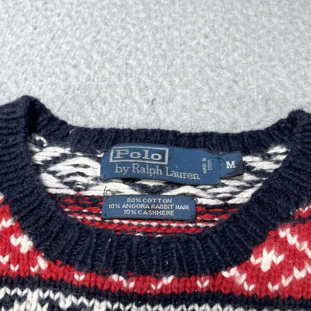 Polo Ralph Lauren Sweater Mens Medium White Moose Fair Isle Crewneck Pullover - Picture 7 of 16